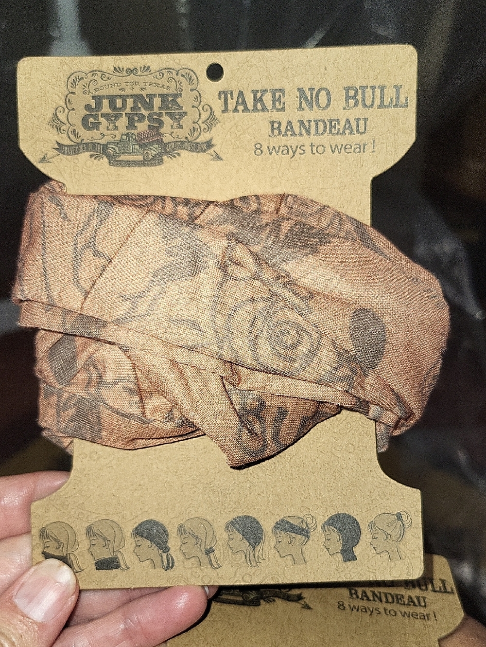 Junk Gypsy Take No Bull Rose Print Bandeau Headband — Tan